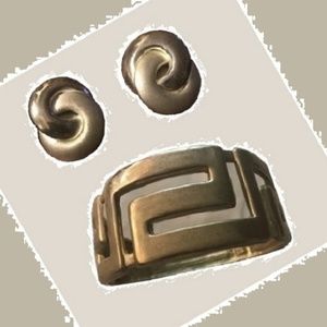 MODERNIST MULTI-TONE SILVER BRACELET AND EARRINGS